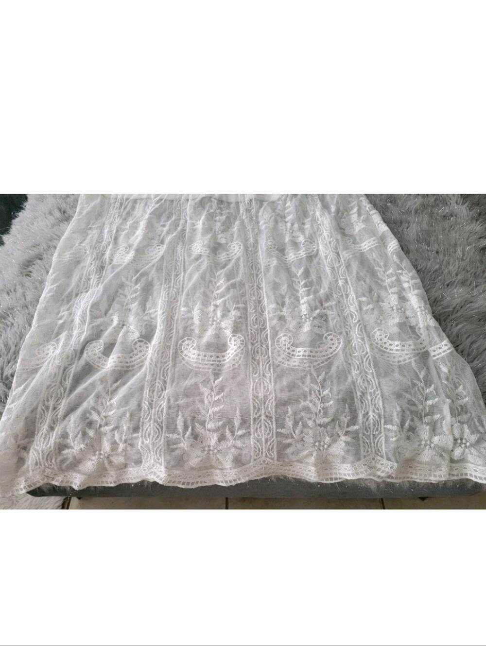 White Lace Maxi Dress Wedding Bralette Top Sheer Boho Crochet Scalloped Beach L - Picture 6 of 13